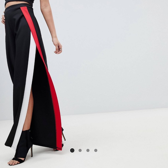 PrettyLittleThing Stripe Side Split Wide Leg Pants - Picture 4 of 5